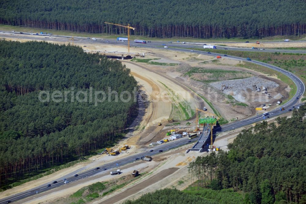 Aerial photograph Groß Ziethen - Construction site of the junction Havelland at the motorway A10 and A24 in the state Brandenburg