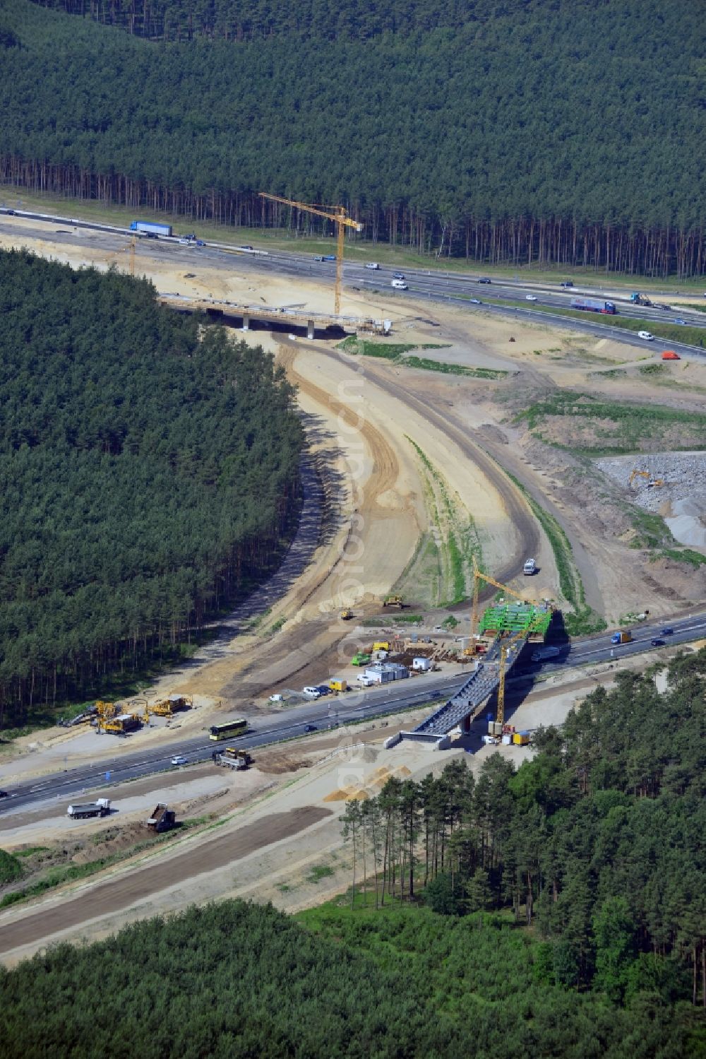 Groß Ziethen from above - Construction site of the junction Havelland at the motorway A10 and A24 in the state Brandenburg