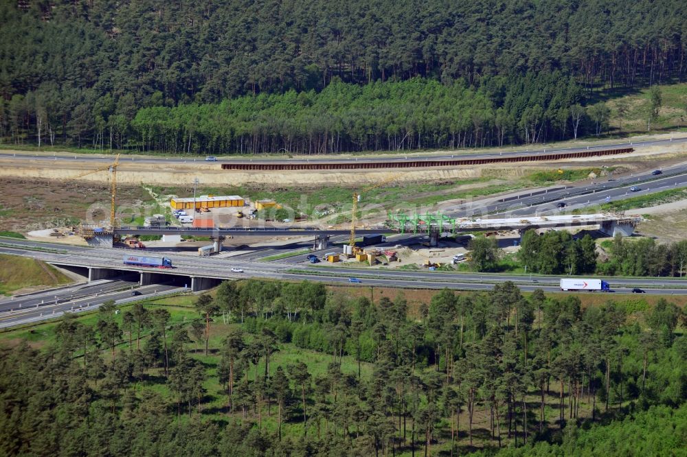 Groß Ziethen from the bird's eye view: Construction site of the junction Havelland at the motorway A10 and A24 in the state Brandenburg