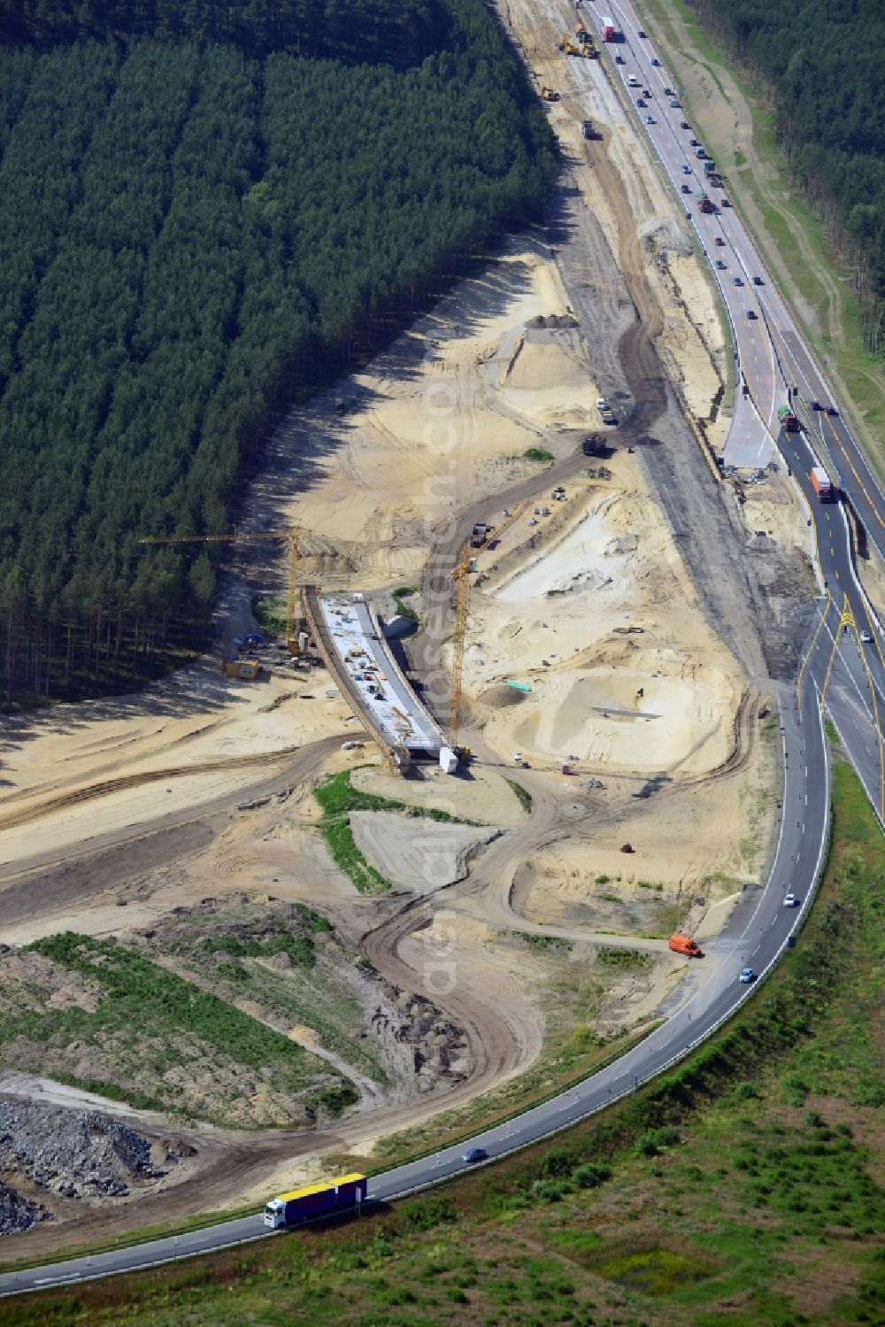 Aerial image Groß Ziethen - Construction site of the junction Havelland at the motorway A10 and A24 in the state Brandenburg