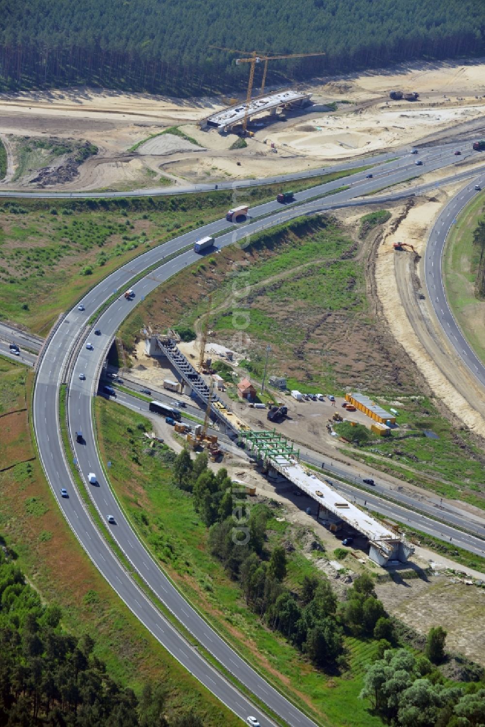 Aerial photograph Groß Ziethen - Construction site of the junction Havelland at the motorway A10 and A24 in the state Brandenburg