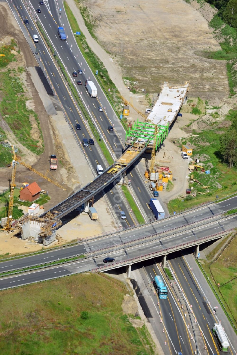 Aerial photograph Groß Ziethen - Construction site of the junction Havelland at the motorway A10 and A24 in the state Brandenburg