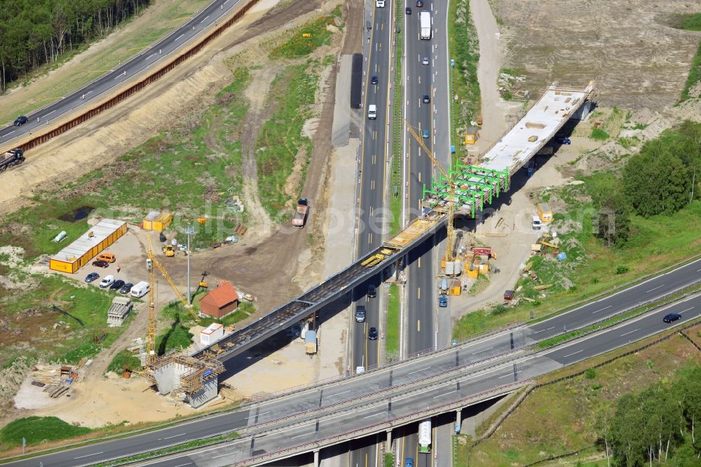 Groß Ziethen from above - Construction site of the junction Havelland at the motorway A10 and A24 in the state Brandenburg