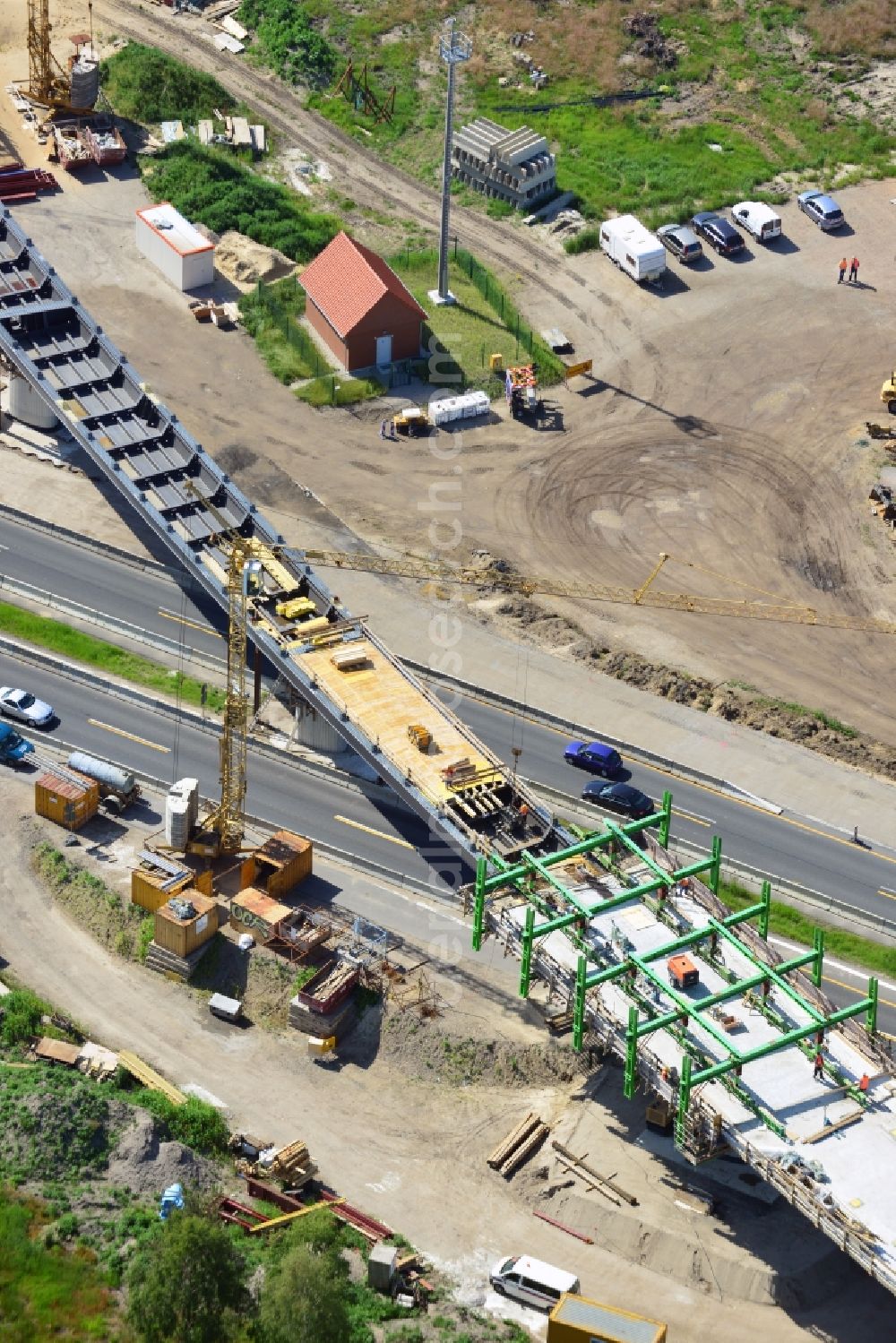 Aerial photograph Groß Ziethen - Construction site of the junction Havelland at the motorway A10 and A24 in the state Brandenburg