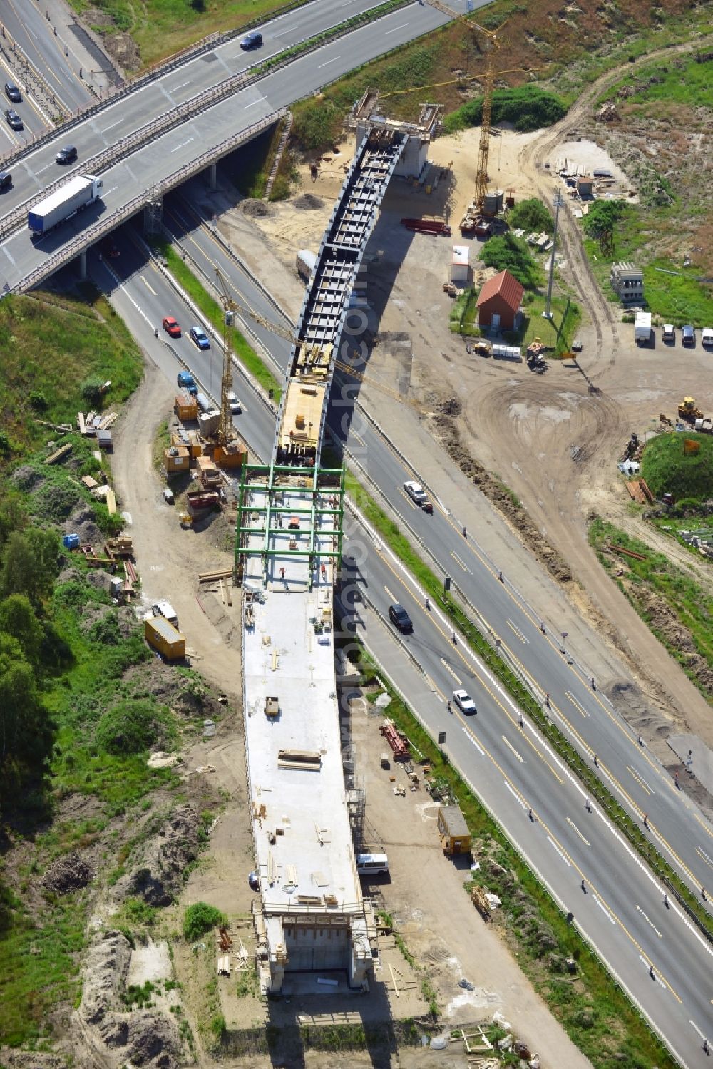 Groß Ziethen from above - Construction site of the junction Havelland at the motorway A10 and A24 in the state Brandenburg