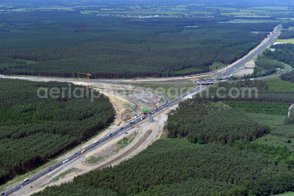 Aerial image Groß Ziethen - Construction site of the junction Havelland at the motorway A10 and A24 in the state Brandenburg