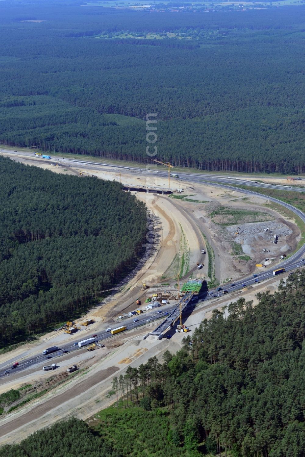 Aerial photograph Groß Ziethen - Construction site of the junction Havelland at the motorway A10 and A24 in the state Brandenburg