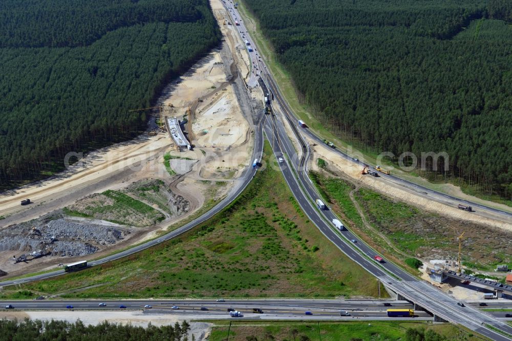 Groß Ziethen from above - Construction site of the junction Havelland at the motorway A10 and A24 in the state Brandenburg