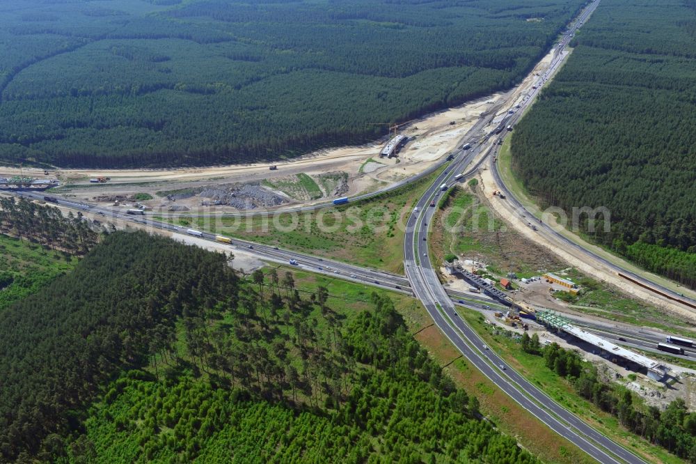 Groß Ziethen from the bird's eye view: Construction site of the junction Havelland at the motorway A10 and A24 in the state Brandenburg