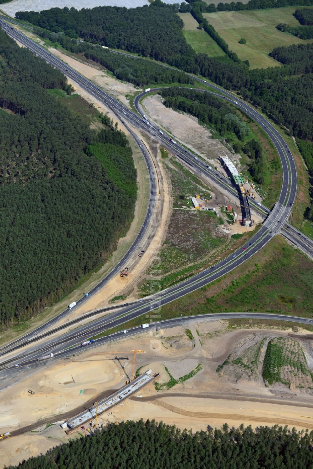 Aerial photograph Groß Ziethen - Construction site of the junction Havelland at the motorway A10 and A24 in the state Brandenburg