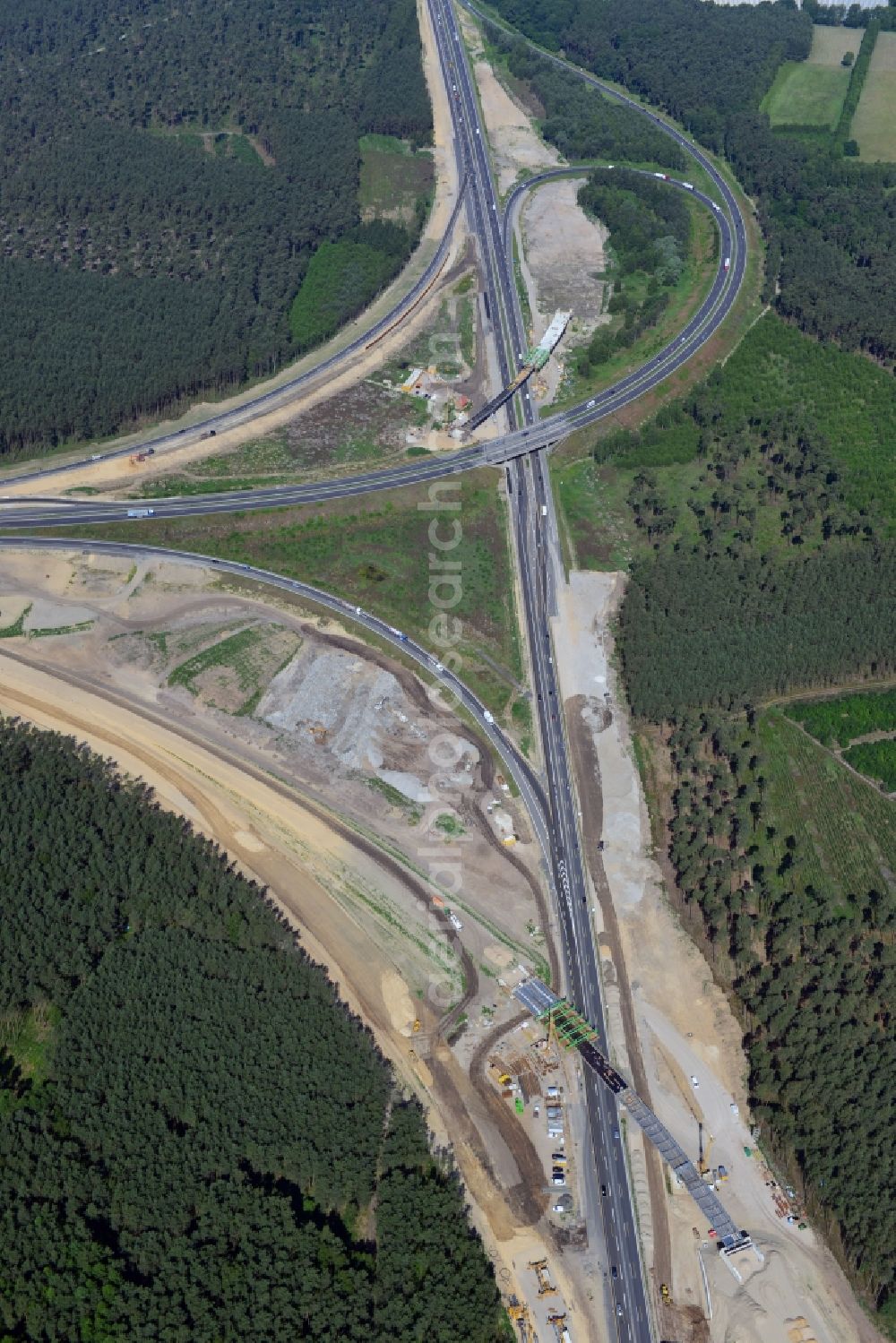 Groß Ziethen from above - Construction site of the junction Havelland at the motorway A10 and A24 in the state Brandenburg