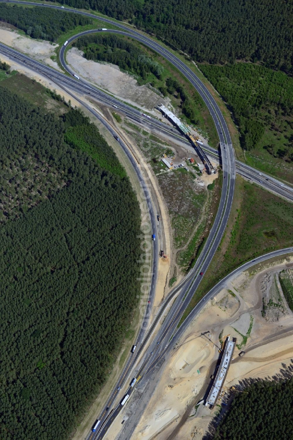 Groß Ziethen from the bird's eye view: Construction site of the junction Havelland at the motorway A10 and A24 in the state Brandenburg