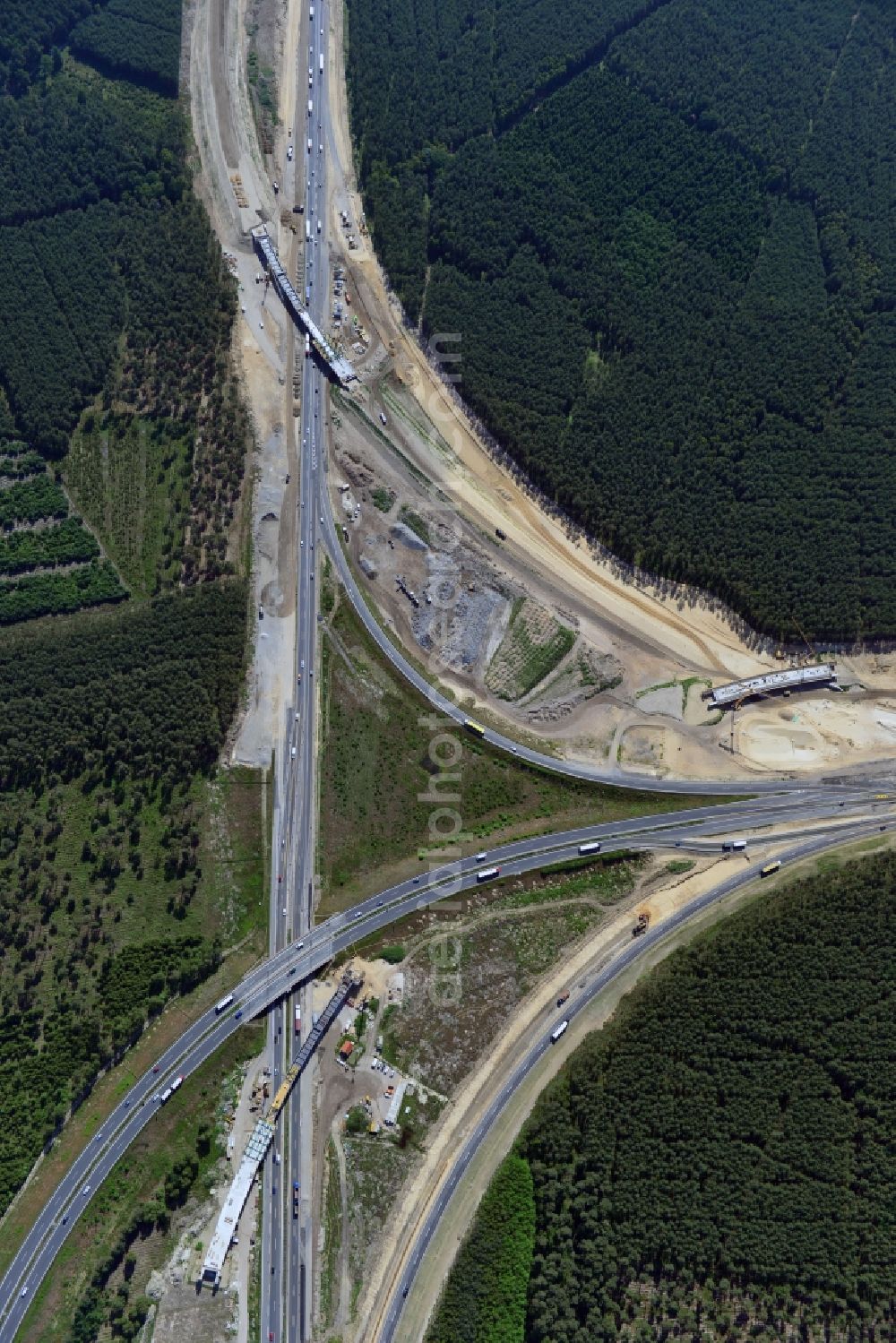 Groß Ziethen from above - Construction site of the junction Havelland at the motorway A10 and A24 in the state Brandenburg