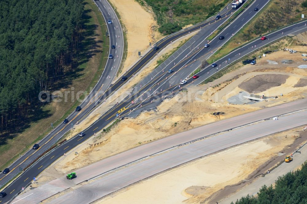 Groß Ziethen from above - Construction site of the junction Havelland at the motorway A10 and A24 in the state Brandenburg