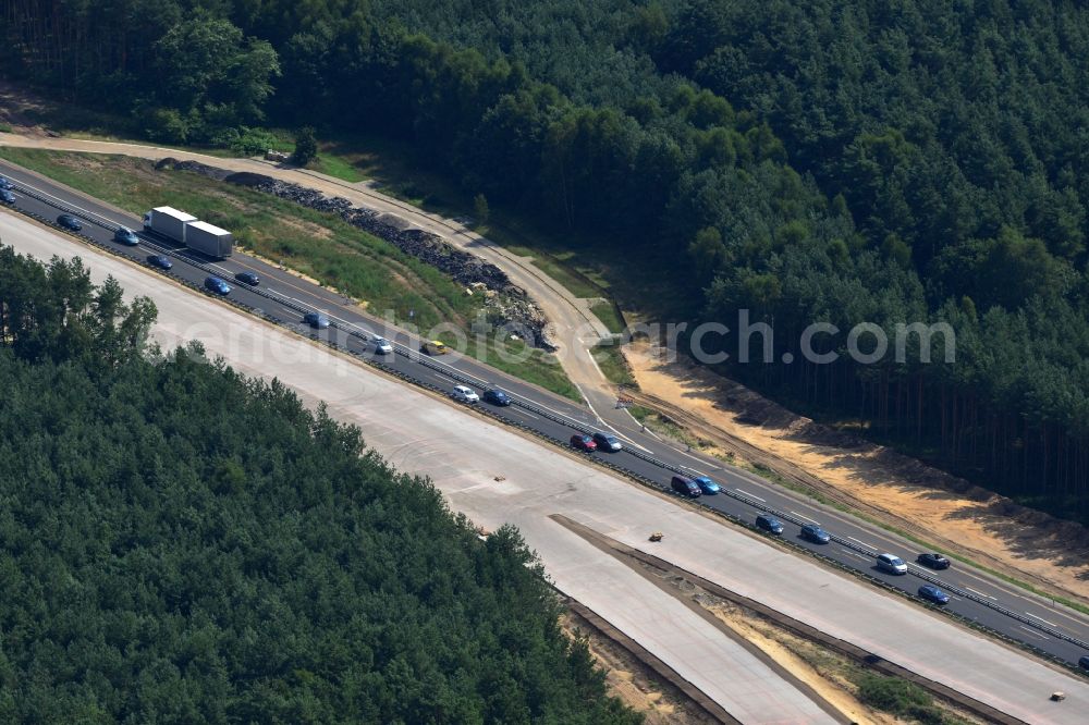 Groß Ziethen from the bird's eye view: Construction site of the junction Havelland at the motorway A10 and A24 in the state Brandenburg