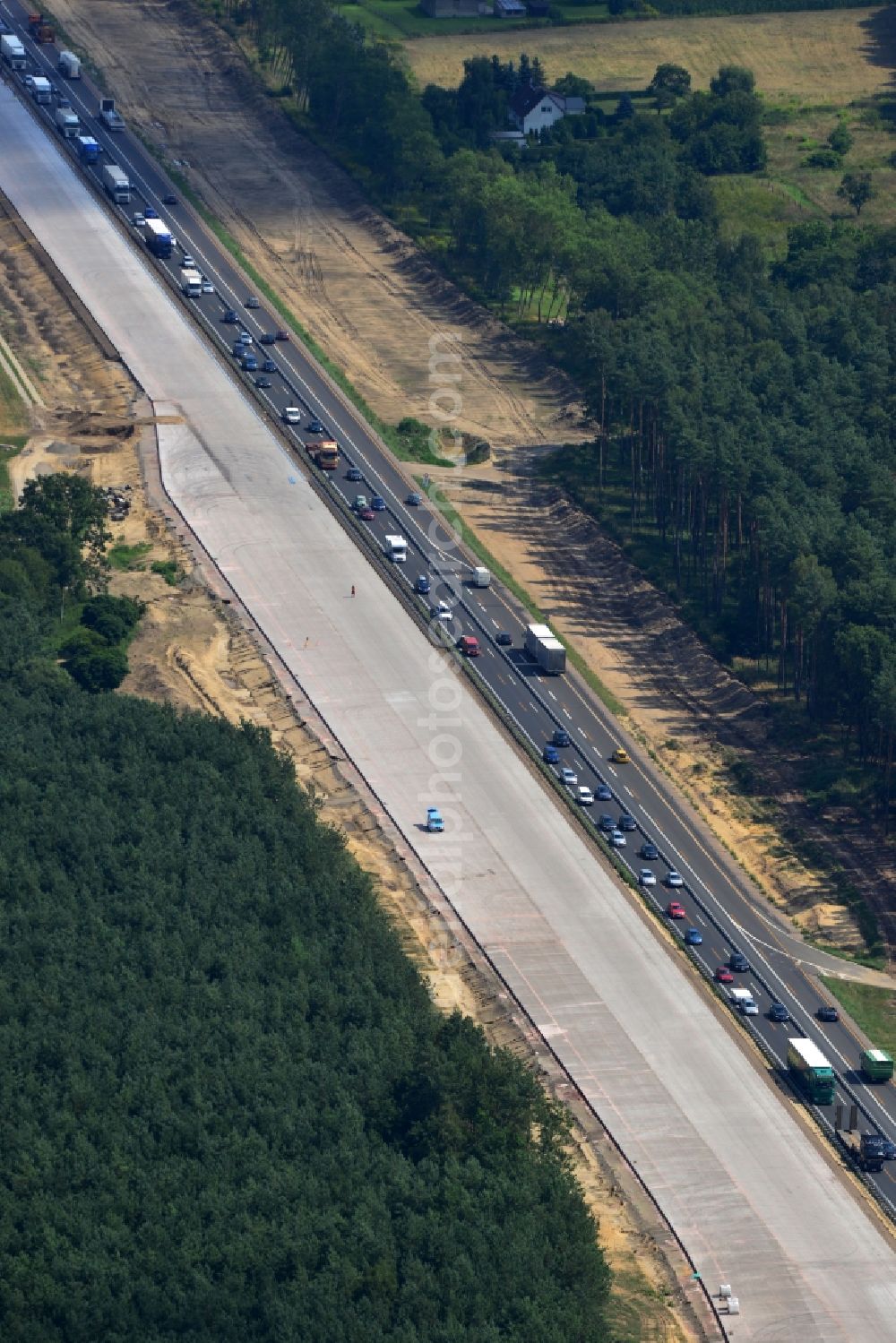 Groß Ziethen from above - Construction site of the junction Havelland at the motorway A10 and A24 in the state Brandenburg