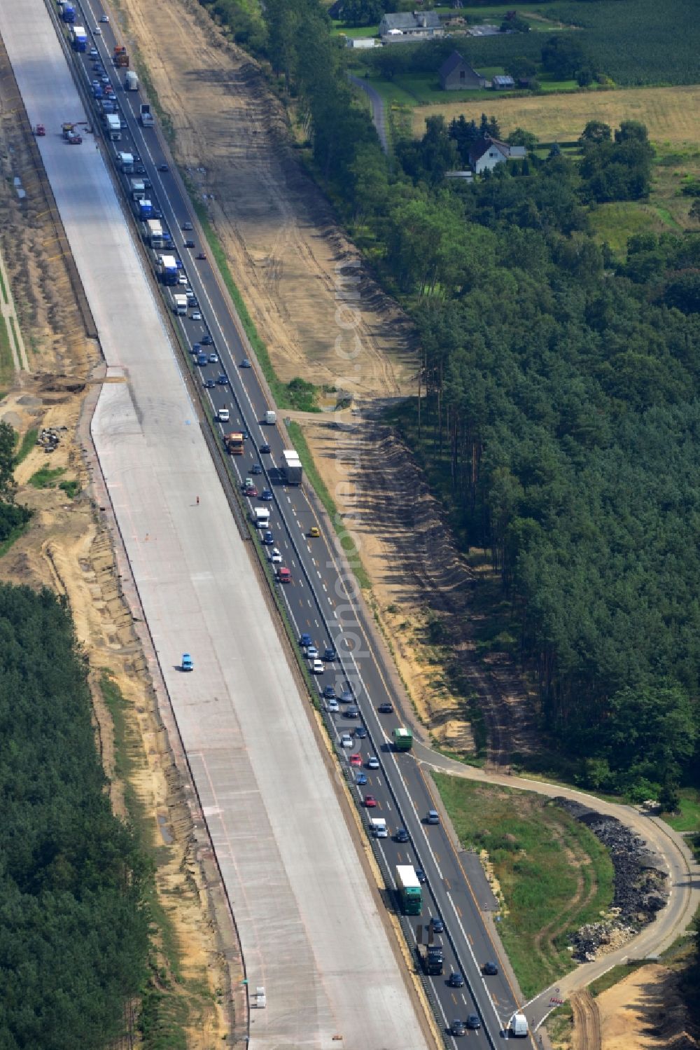 Groß Ziethen from the bird's eye view: Construction site of the junction Havelland at the motorway A10 and A24 in the state Brandenburg