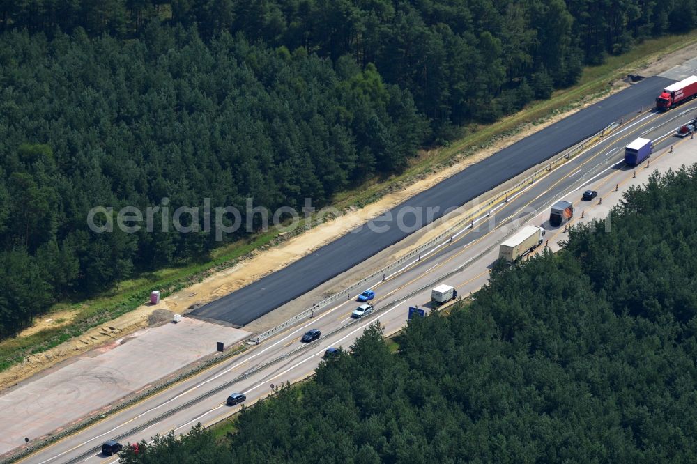 Aerial photograph Groß Ziethen - Construction site of the junction Havelland at the motorway A10 and A24 in the state Brandenburg