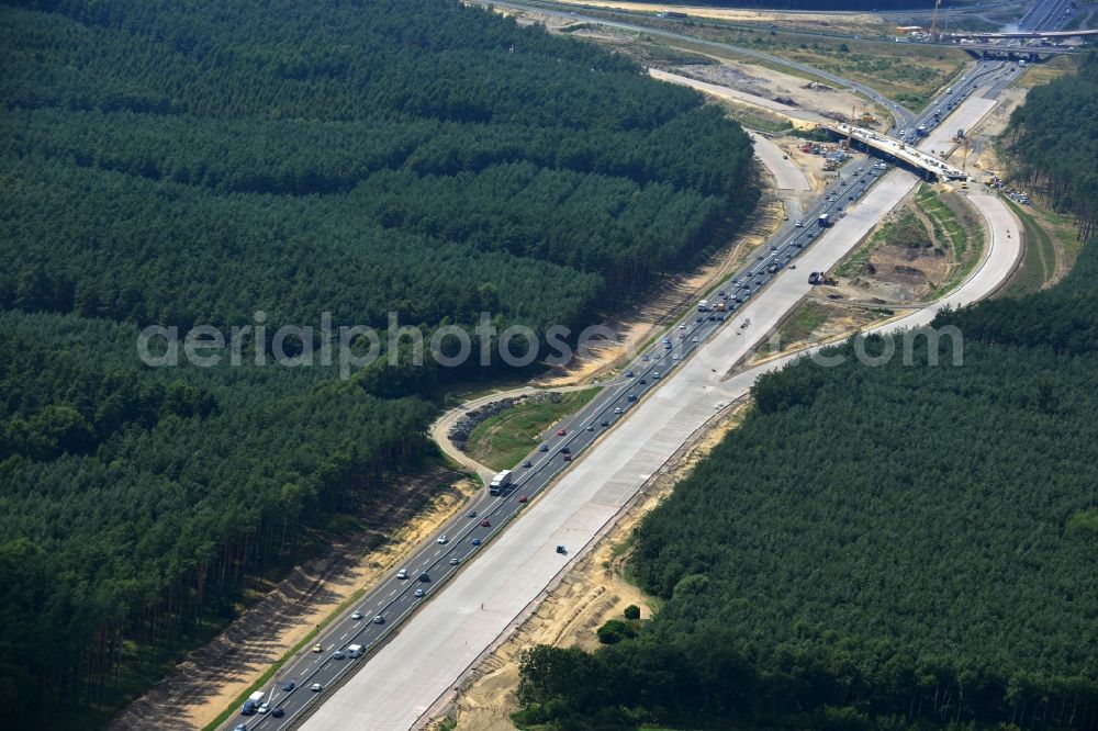 Groß Ziethen from above - Construction site of the junction Havelland at the motorway A10 and A24 in the state Brandenburg