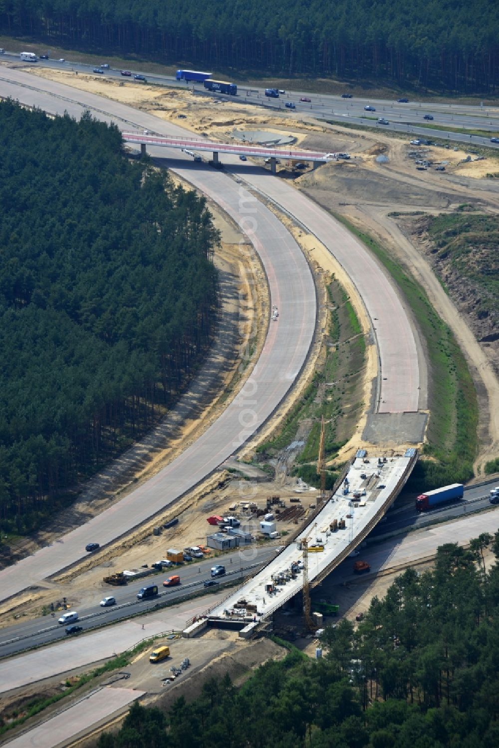 Aerial photograph Groß Ziethen - Construction site of the junction Havelland at the motorway A10 and A24 in the state Brandenburg