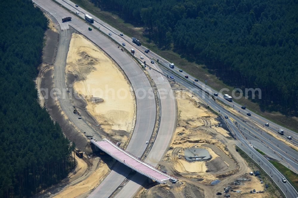 Groß Ziethen from the bird's eye view: Construction site of the junction Havelland at the motorway A10 and A24 in the state Brandenburg