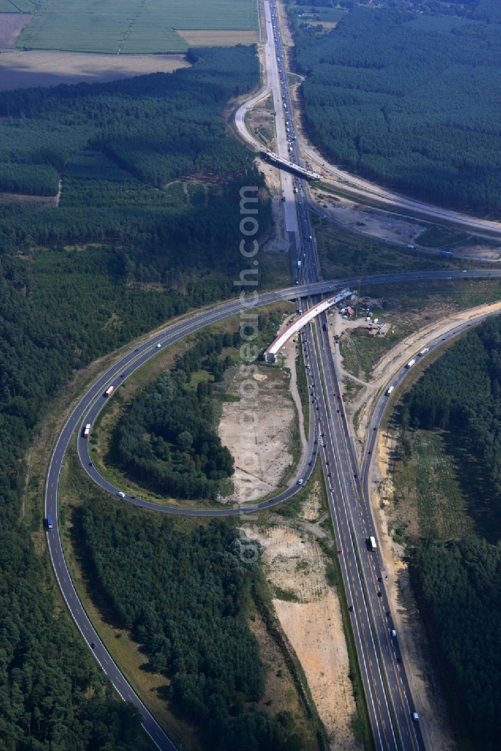 Groß Ziethen from above - Construction site of the junction Havelland at the motorway A10 and A24 in the state Brandenburg