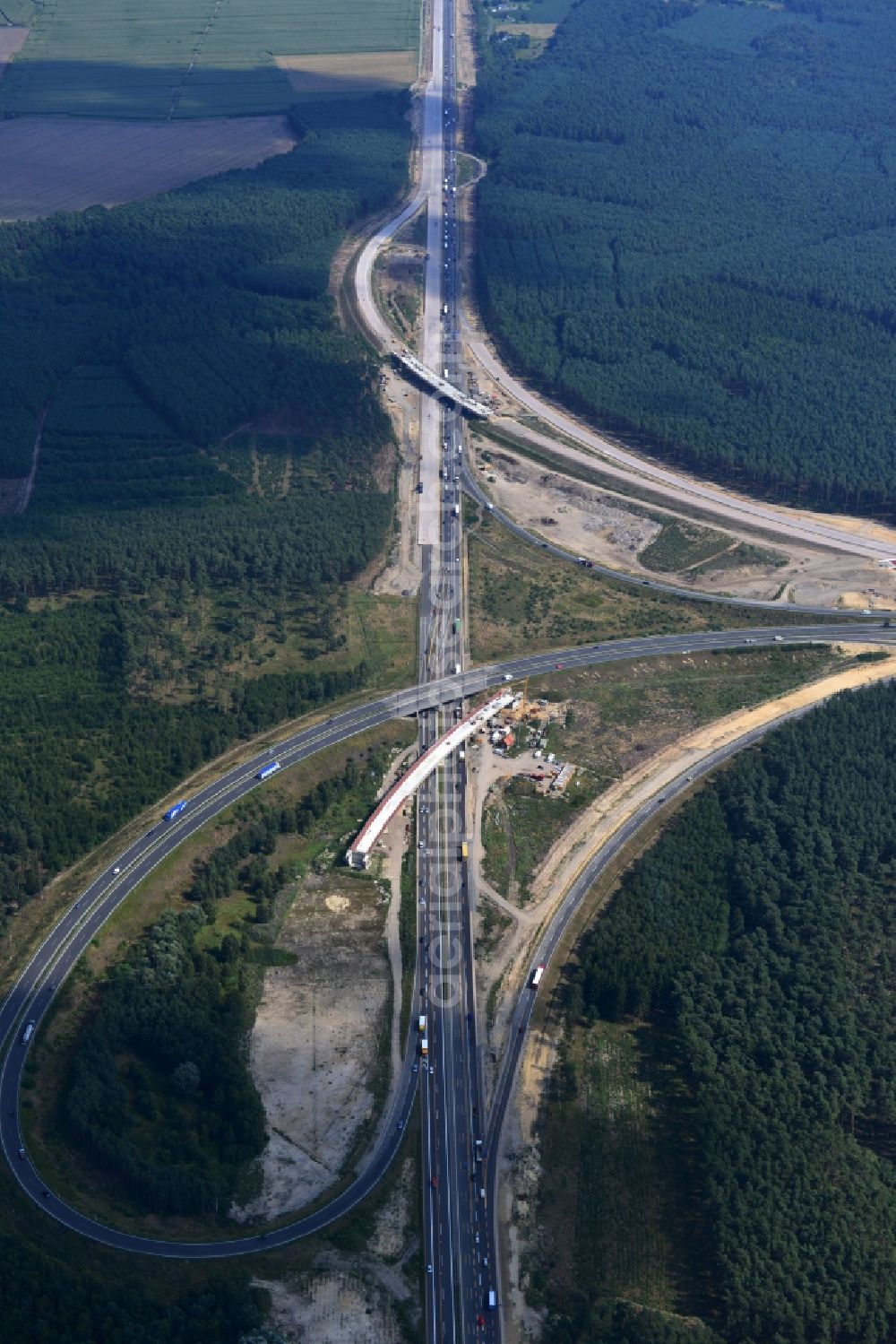 Aerial photograph Groß Ziethen - Construction site of the junction Havelland at the motorway A10 and A24 in the state Brandenburg