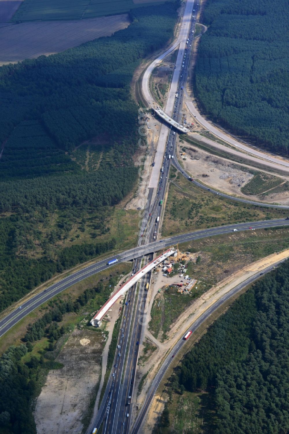 Groß Ziethen from above - Construction site of the junction Havelland at the motorway A10 and A24 in the state Brandenburg