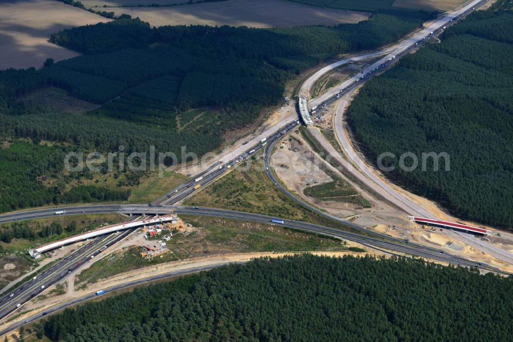 Groß Ziethen from the bird's eye view: Construction site of the junction Havelland at the motorway A10 and A24 in the state Brandenburg