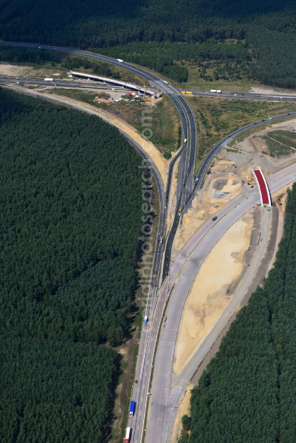 Aerial photograph Groß Ziethen - Construction site of the junction Havelland at the motorway A10 and A24 in the state Brandenburg