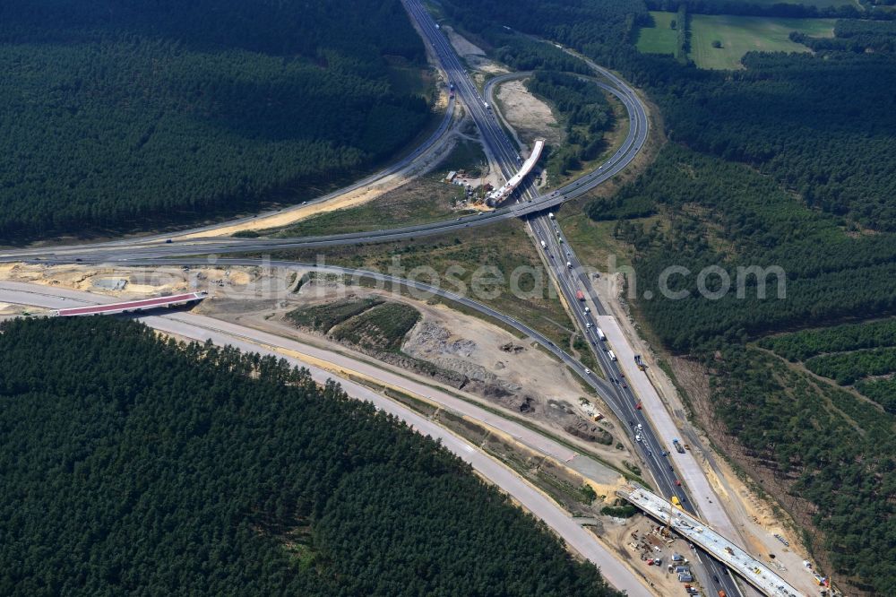 Groß Ziethen from above - Construction site of the junction Havelland at the motorway A10 and A24 in the state Brandenburg