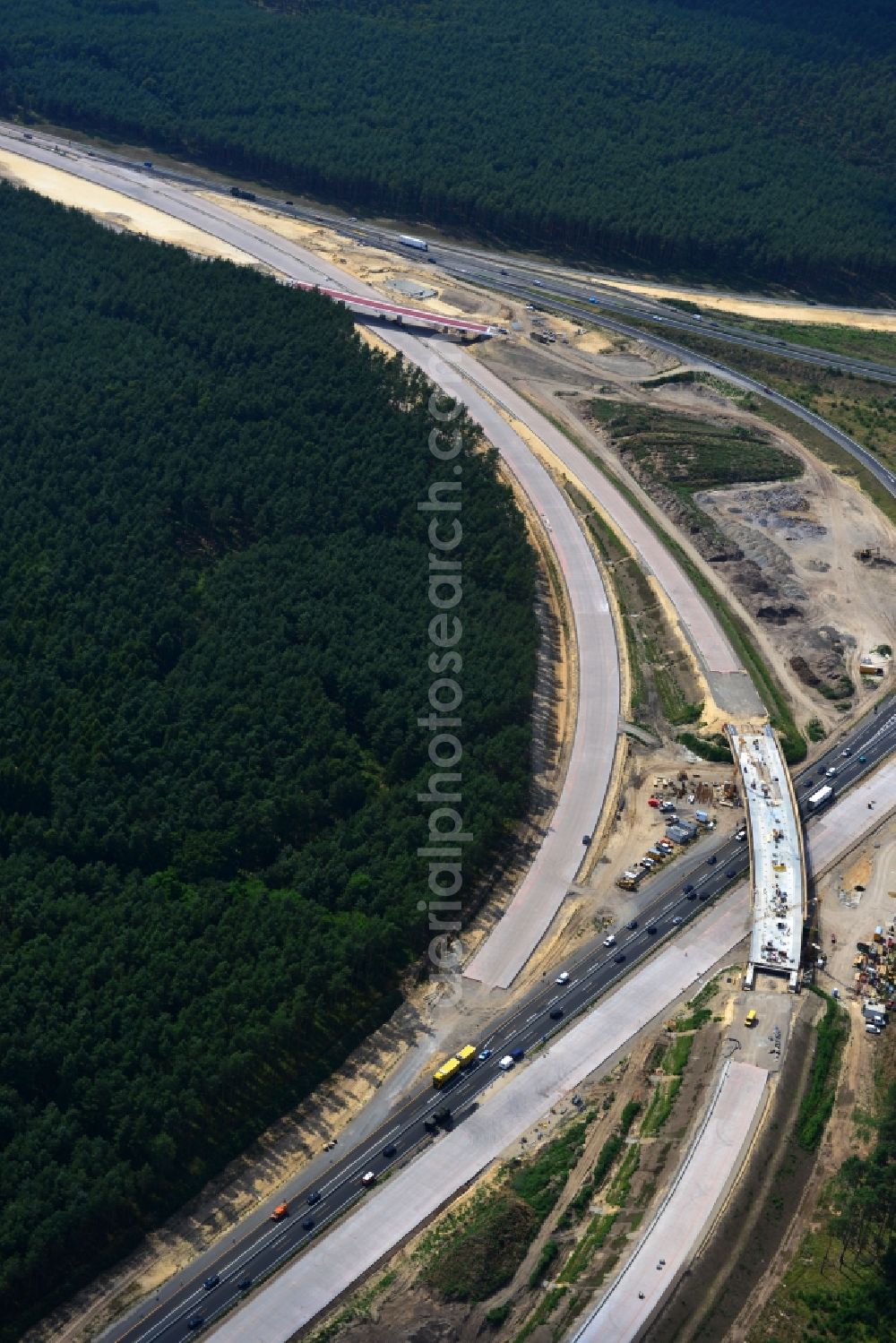 Aerial photograph Groß Ziethen - Construction site of the junction Havelland at the motorway A10 and A24 in the state Brandenburg