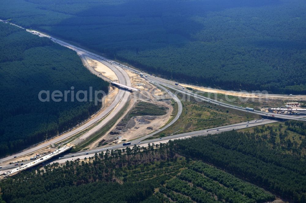 Groß Ziethen from above - Construction site of the junction Havelland at the motorway A10 and A24 in the state Brandenburg