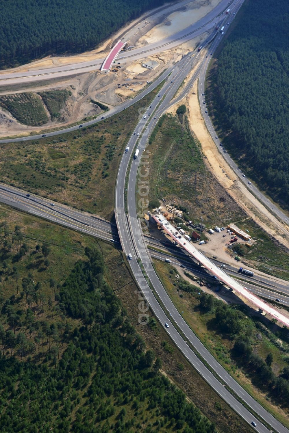 Groß Ziethen from the bird's eye view: Construction site of the junction Havelland at the motorway A10 and A24 in the state Brandenburg