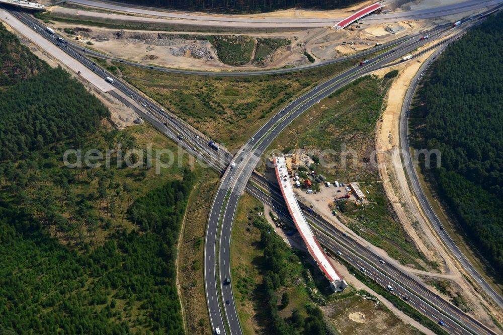 Aerial photograph Groß Ziethen - Construction site of the junction Havelland at the motorway A10 and A24 in the state Brandenburg