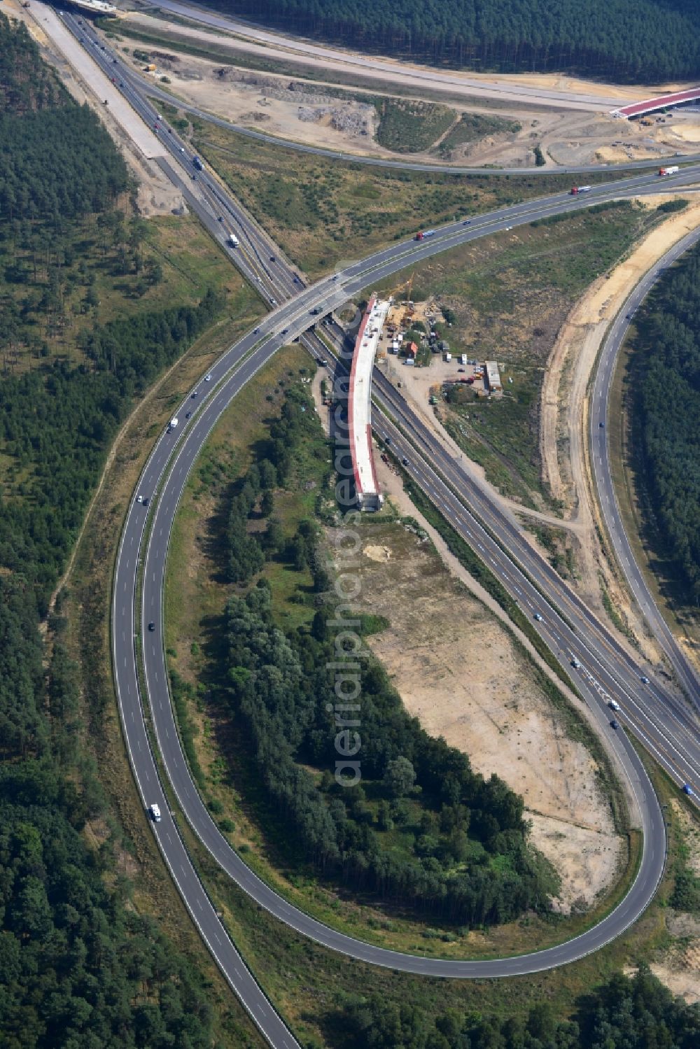 Groß Ziethen from above - Construction site of the junction Havelland at the motorway A10 and A24 in the state Brandenburg