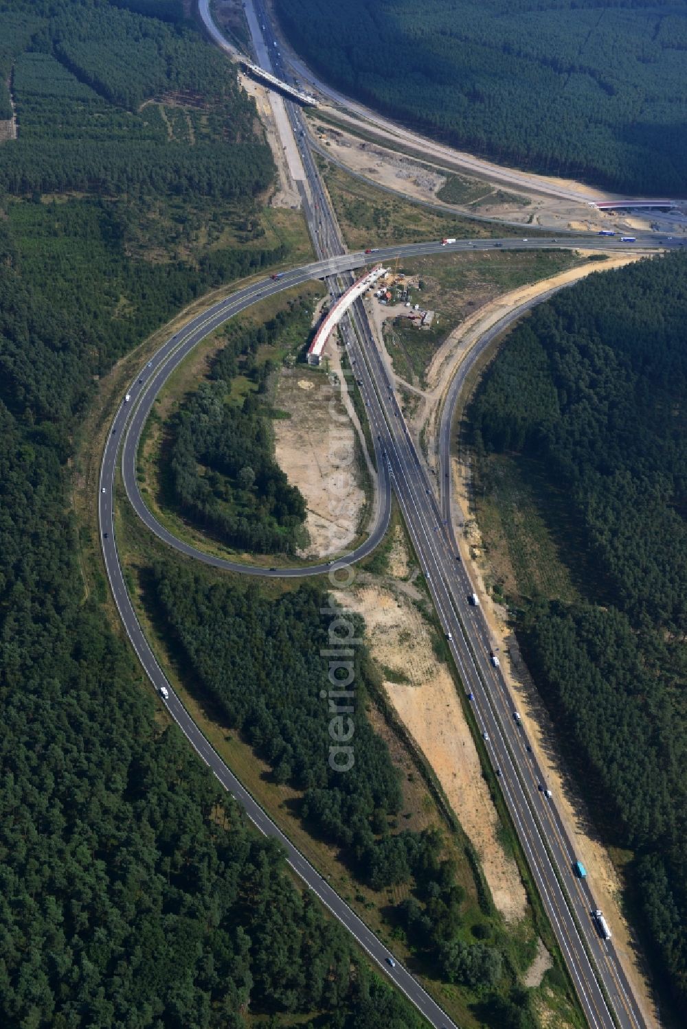 Groß Ziethen from the bird's eye view: Construction site of the junction Havelland at the motorway A10 and A24 in the state Brandenburg