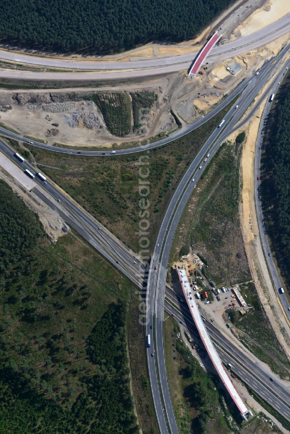 Aerial photograph Groß Ziethen - Construction site of the junction Havelland at the motorway A10 and A24 in the state Brandenburg