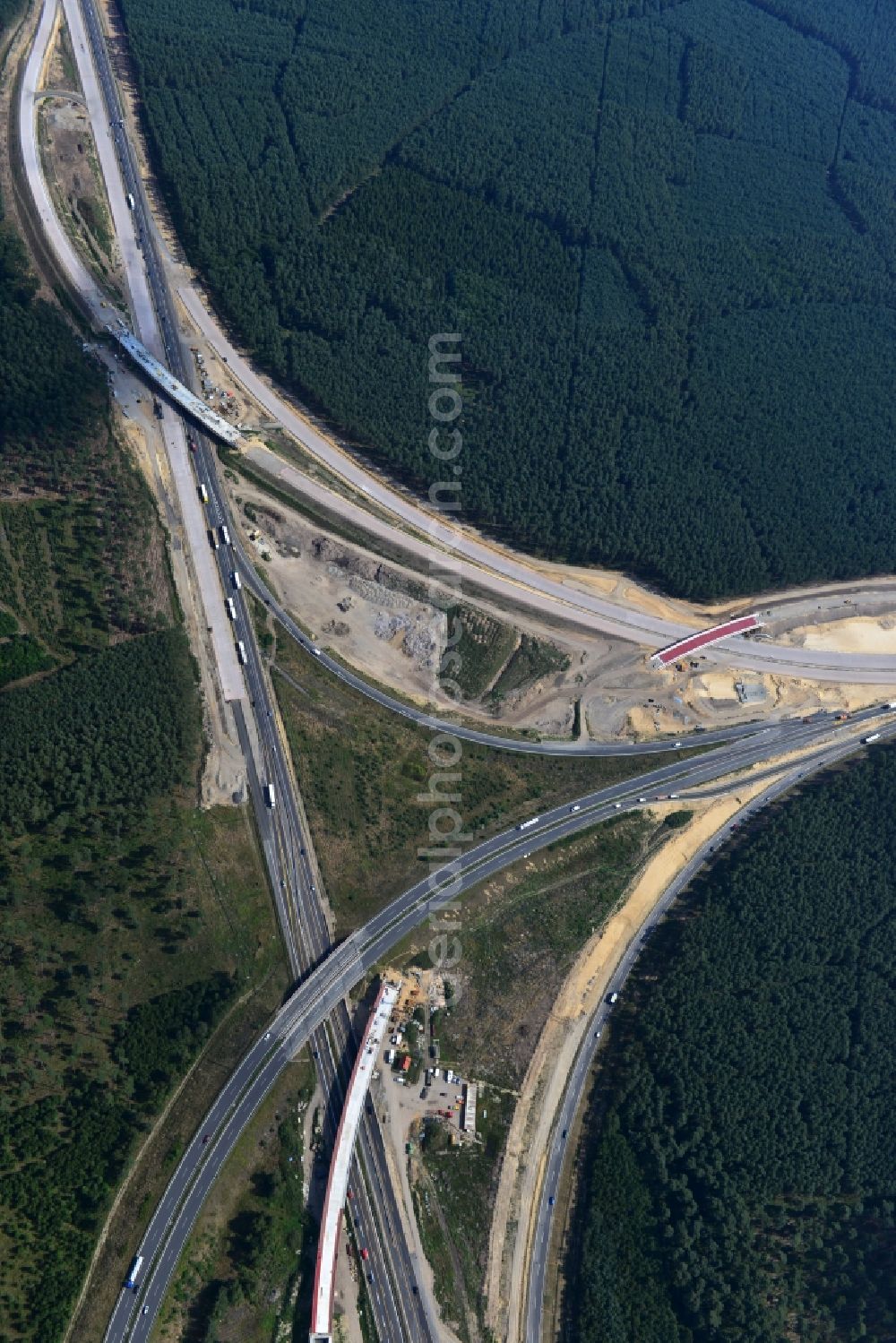 Groß Ziethen from above - Construction site of the junction Havelland at the motorway A10 and A24 in the state Brandenburg