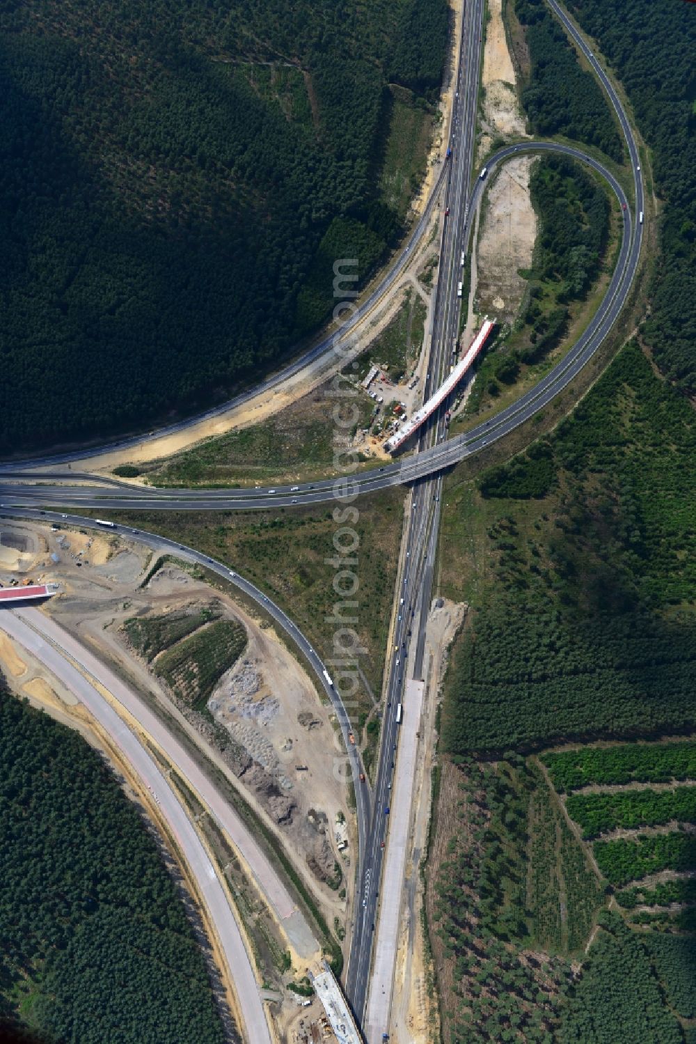 Groß Ziethen from the bird's eye view: Construction site of the junction Havelland at the motorway A10 and A24 in the state Brandenburg