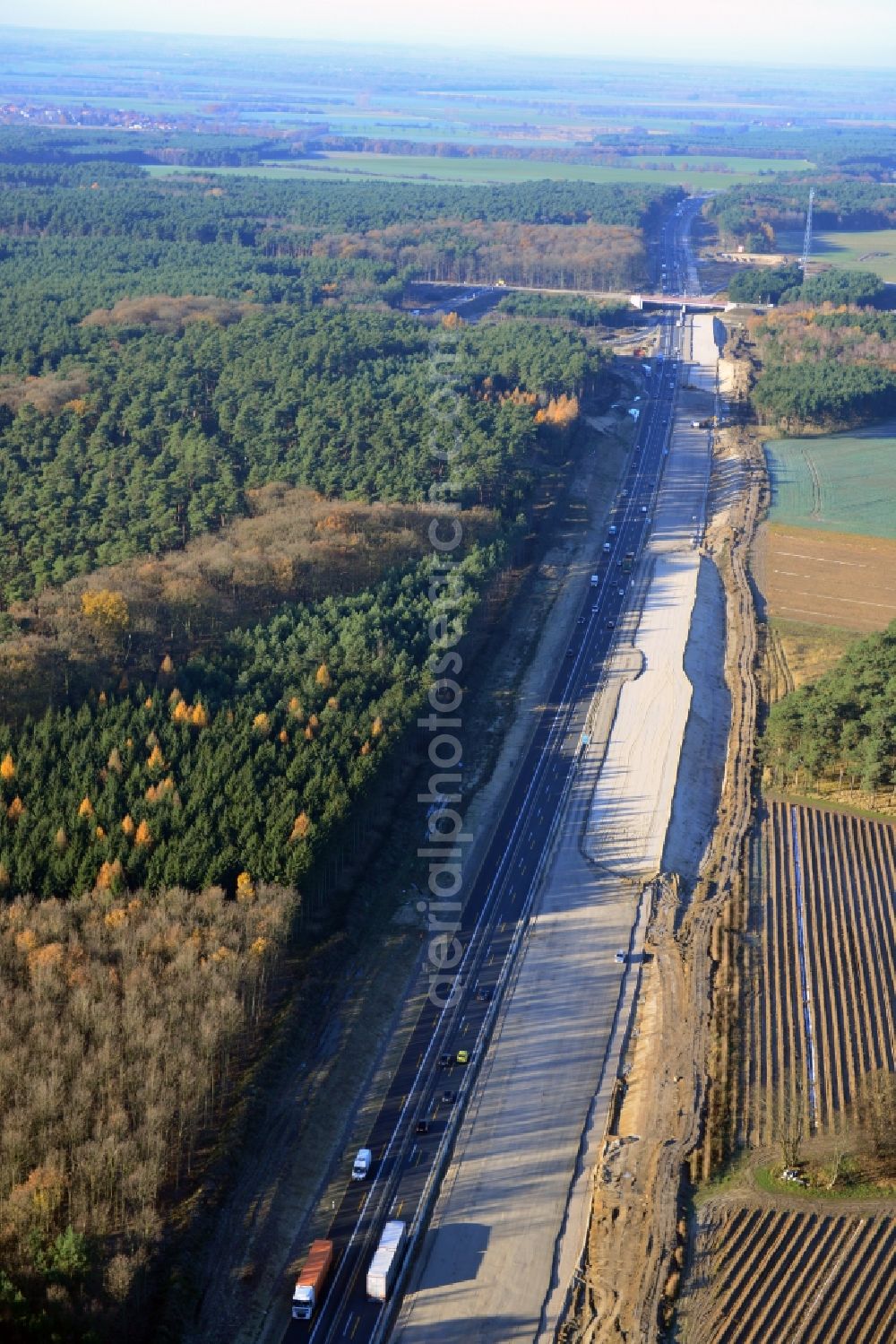 Aerial photograph Groß Ziethen - Construction site of the junction Havelland at the motorway A10 and A24 in the state Brandenburg