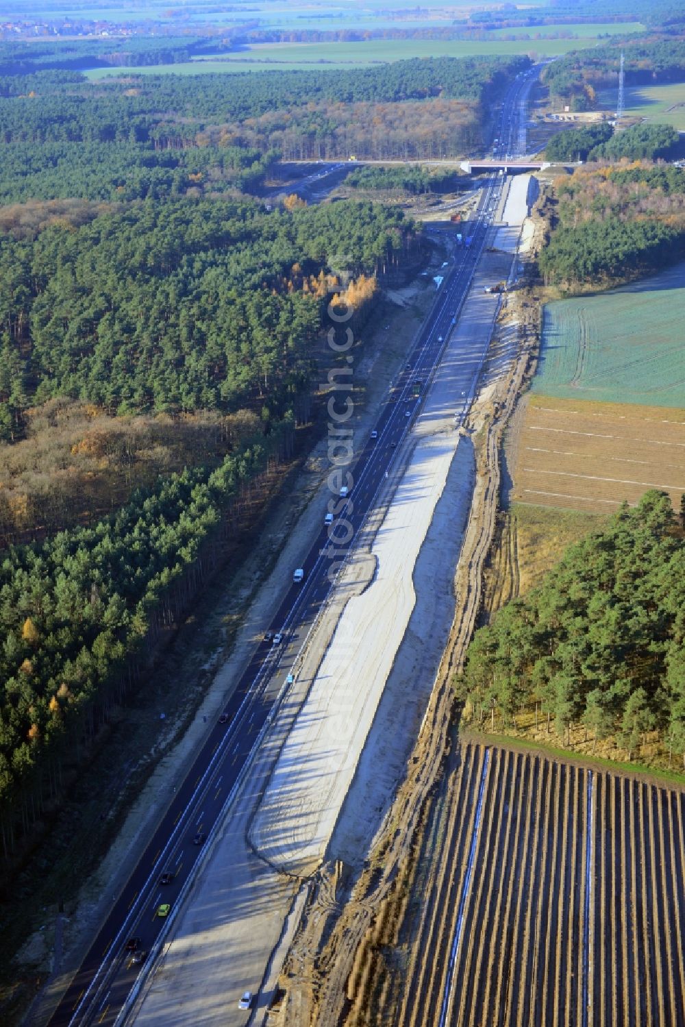 Groß Ziethen from above - Construction site of the junction Havelland at the motorway A10 and A24 in the state Brandenburg