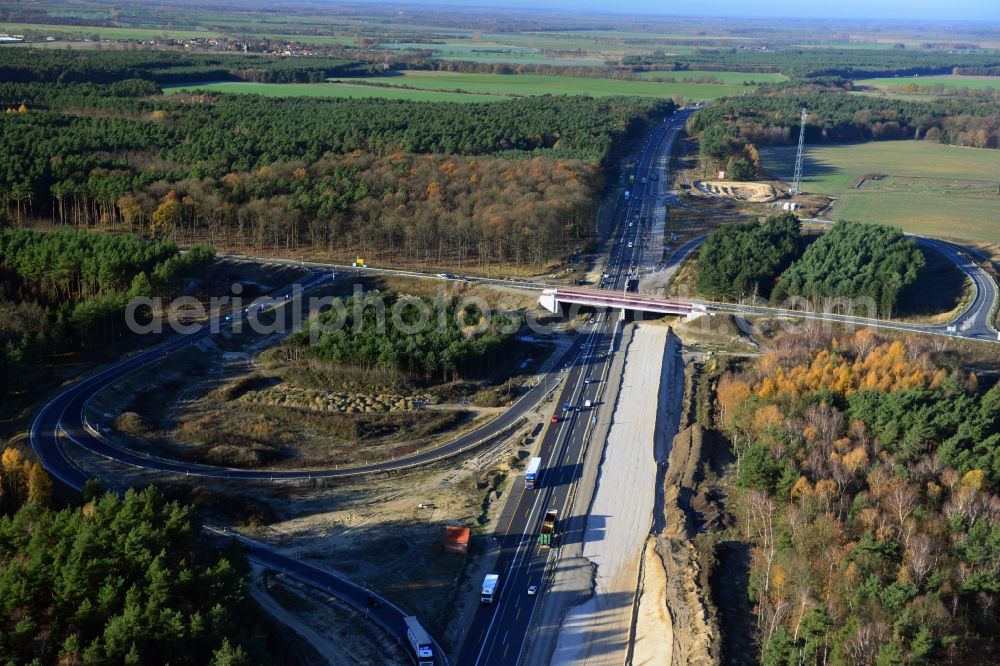 Groß Ziethen from the bird's eye view: Construction site of the junction Havelland at the motorway A10 and A24 in the state Brandenburg