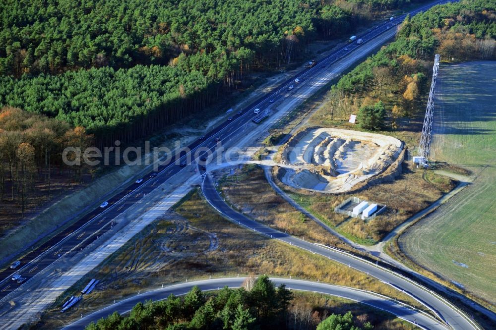 Aerial photograph Groß Ziethen - Construction site of the junction Havelland at the motorway A10 and A24 in the state Brandenburg