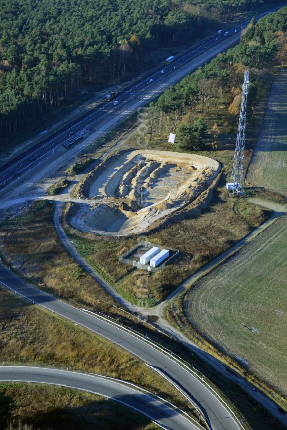 Groß Ziethen from above - Construction site of the junction Havelland at the motorway A10 and A24 in the state Brandenburg