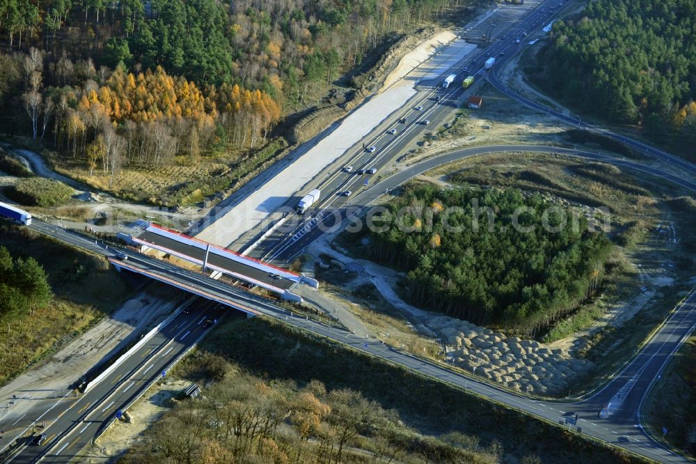 Aerial photograph Groß Ziethen - Construction site of the junction Havelland at the motorway A10 and A24 in the state Brandenburg