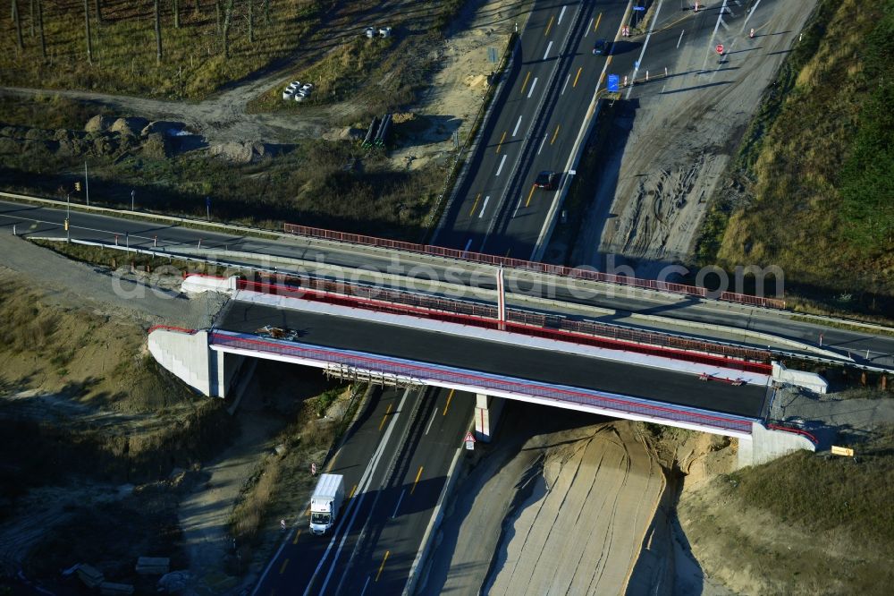 Groß Ziethen from above - Construction site of the junction Havelland at the motorway A10 and A24 in the state Brandenburg