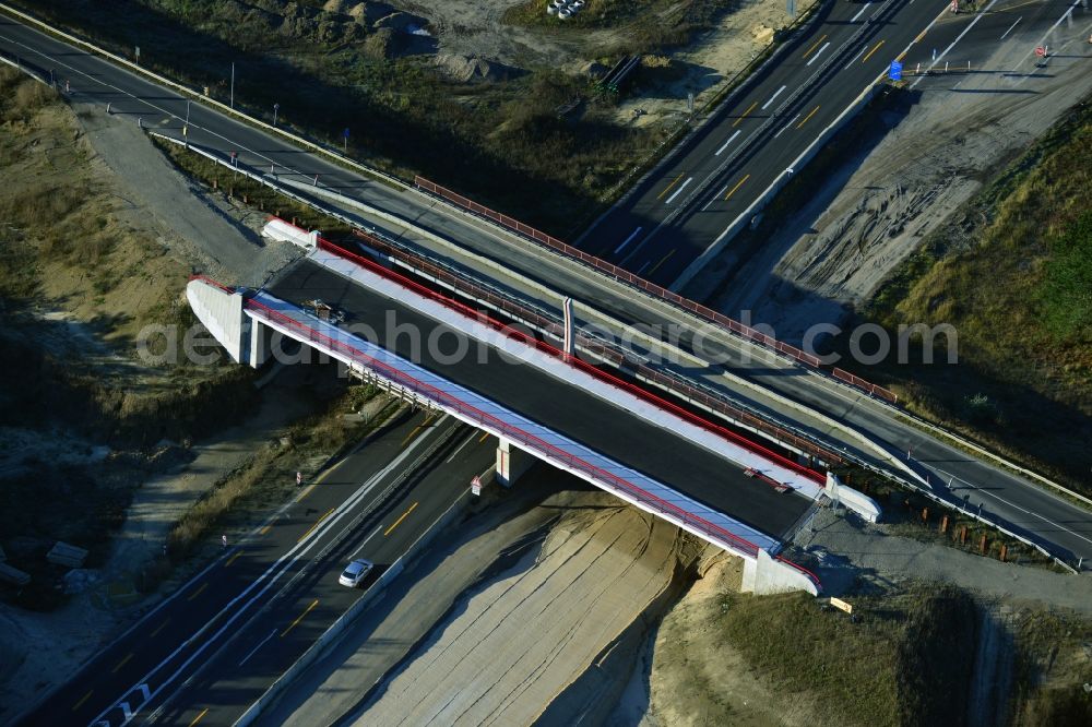 Groß Ziethen from the bird's eye view: Construction site of the junction Havelland at the motorway A10 and A24 in the state Brandenburg