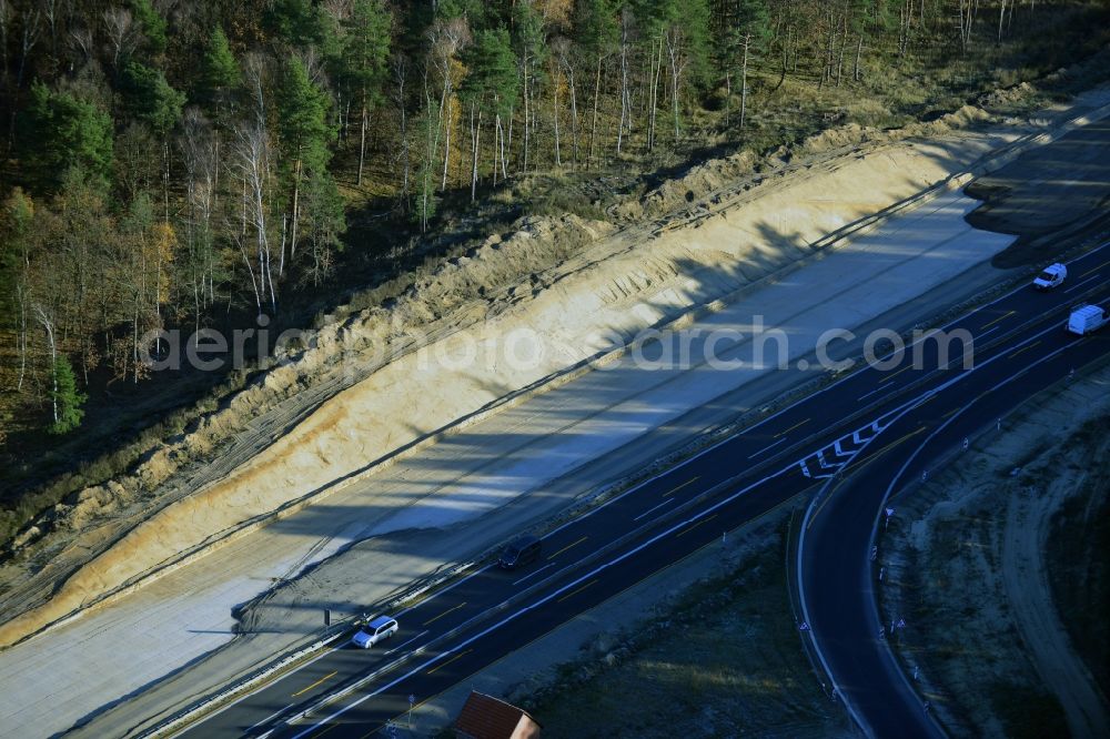 Groß Ziethen from the bird's eye view: Construction site of the junction Havelland at the motorway A10 and A24 in the state Brandenburg