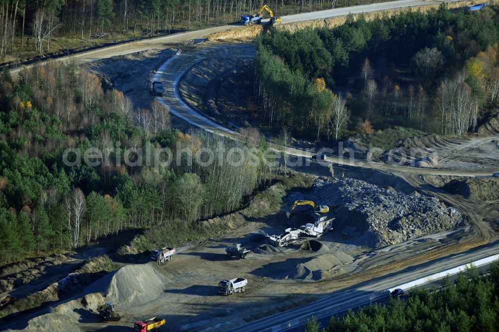 Aerial photograph Groß Ziethen - Construction site of the junction Havelland at the motorway A10 and A24 in the state Brandenburg